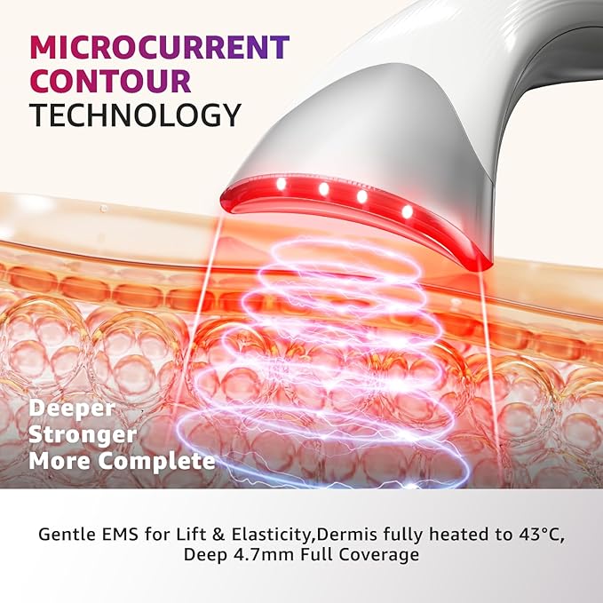 Red Light Therapy for Face and Neck, Renewal Face Lift Device with Vibration Tech, 3 in 1 Face Massager Tool with Thermals, True Beauty Glow Facial Sculptor for Wrinkles, Double Chin (White)