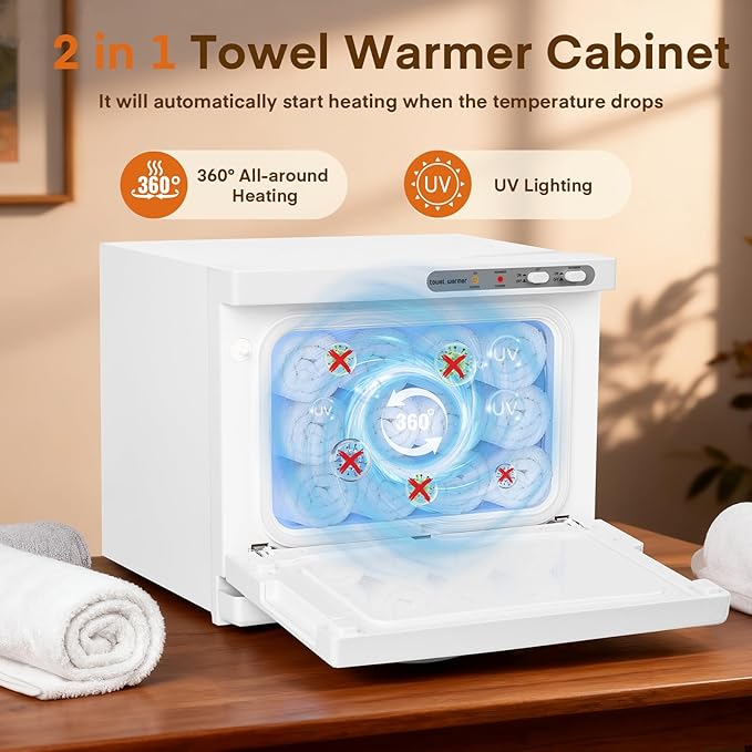 Hot Towel Cabinet, Yofuly 8L White Towel Heater with Clip, Professional Small Towel Warmer Machine for Facials SPA Nail Salon Barber Esthetician