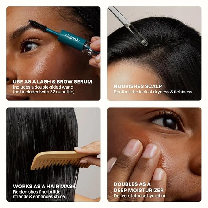 Cliganic Organic Castor Oil, 100% Pure (2oz Glass Bottle with Eyelash Kit) - For Eyelashes, Eyebrows, Hair & Skin (Packaging May Vary)