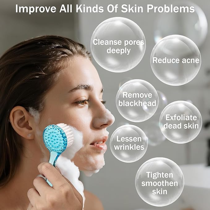 4 Pack Facial Cleansing Brush, Beomeen Face Scrubber Exfoliating Brush Face Wash Scrub Exfoliator for Skin Care, Makeup Removal,Blue