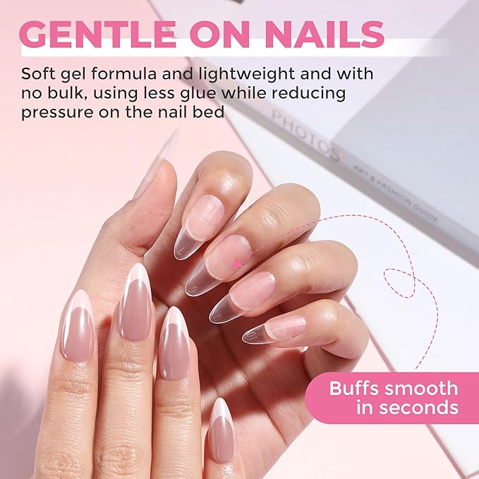 Almond Nail Tips: 504pcs Double-sided Matte Half Cover Medium Almond Shape Tips, Pre-etched Soft Gel Press on Nails, 12 Sizes No C Curve Clear False Fake Nails for Extension Manicure Home