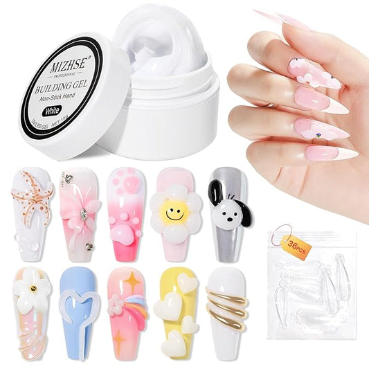 MIZHSE Solid Builder Gel, Non-Sticky White Sculpting Gel for Nails, 3D Nail Art Building Carving Modeling Hard Nail Extension Soak Off U V/LED Salon Home DIY 15g/0.5oz