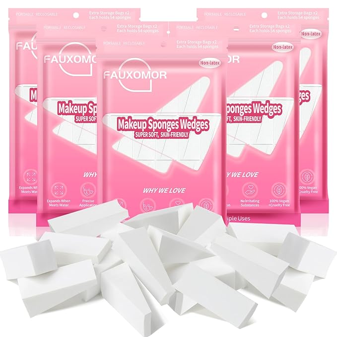 540 Pcs New Makeup Sponges Wedges for Face Foundation, Latex-Free Triangle Cosmetic Make Up Sponge for Flawless Application and Blending, Beauty Blender for All Skin Types with Ten Pouches