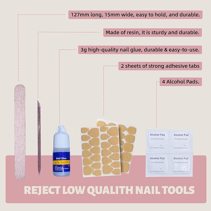 Medium Almond French Pink Press on Nails – 24PCS Glossy False Nail Tips in 12 Sizes | Soft Fit Back Edge & Hard Front | Glue on Acrylic Nails for Women | Reusable & Natural Look