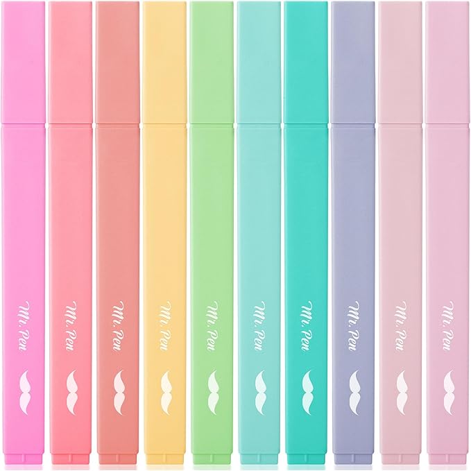 Mr. Pen- Aesthetic Highlighters, 10 pcs, Chisel Tip, Pastel Colors, Cute Highlighters Assorted Colors