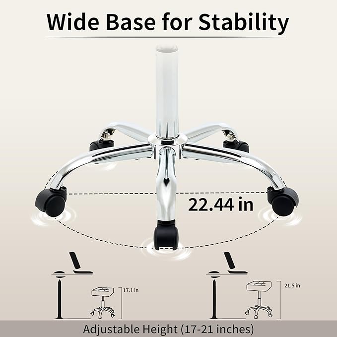 Rolling Stool Adjustable Height (300lbs Capacity) (Sturdy Base) Multifunctional Nail Tattoo Vanity Massage Stool (Camel Brown)