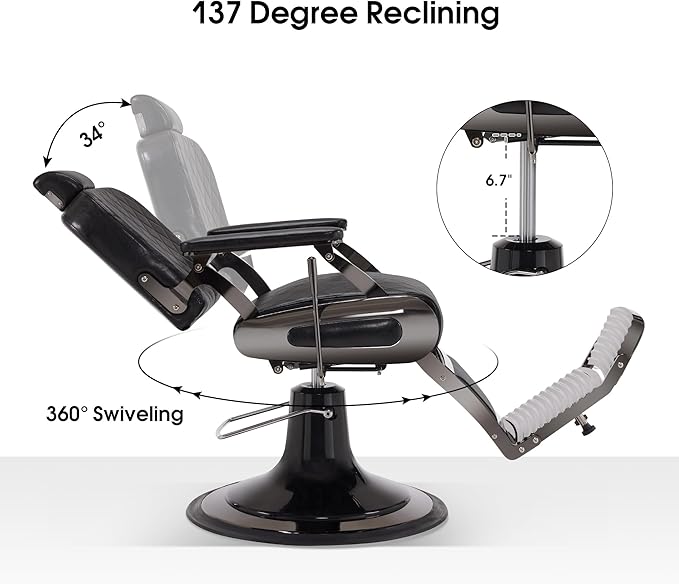 BarberPub All Purpose Barber Chair with Heavy Duty Pump,Reclining Adjustable Swivel Hair Styling Chair for Hair Stylist, Home Salon,Barbershop Salon&Spa 9453 (Black)