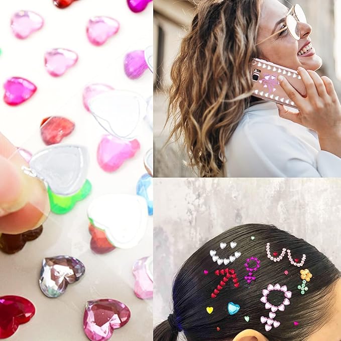 1269 Pieces Eye Face Gems Red Heart Gems Self-Adhesive Rhinestone Stickers for Makeup, Rainbow Glitters Jewels Face Stickers, for DIY Nail Body Accessories