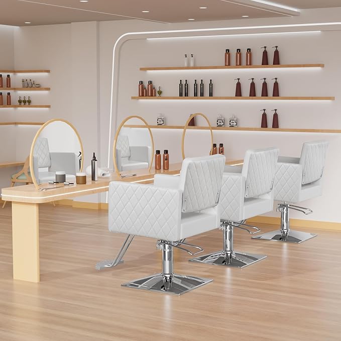 Salon Chair for Hair Stylist Wide Seat, Hydraulic Barber Chair with Aluminium Alloy Footrest, White Hair Salon Chair Styling Heavy Duty, Beauty Spa Cosmetology Shampoo Hairdressing Equipment