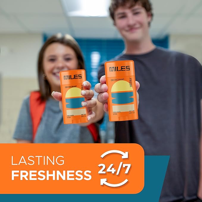 Miles Kids Deodorant for Boys and Girls - Aluminum Free Deodorant for Kids and Teens, Natural, Hypoallergenic, Made in USA - Fresh Scent - 2-Pack