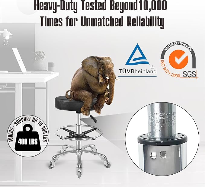 Rolling Stool with Wheels Heavy Duty Hydraulic for Shop Kitchen Work Lash Tattoo Lab Medical Guitar,Tattoo Artist Chair Lash Stool (Black,with Foot Rest)