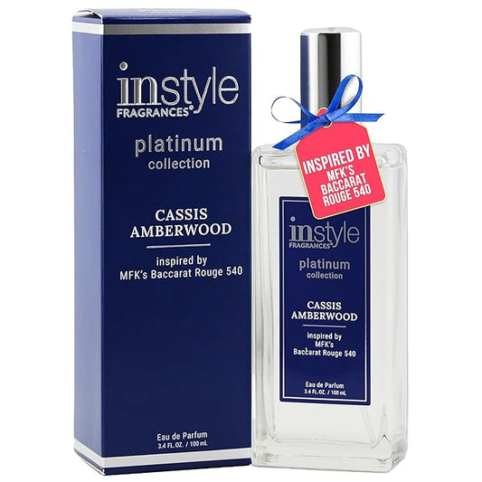 Instyle Fragrances, Platinum Collection, Cassis Amberwood, Inspired by MFK’s Baccarat Rouge 540, Women’s Eau de Parfum, CLEAN, Vegan, Paraben-Free, Never Tested on Animals, 3.4 Fluid Ounces