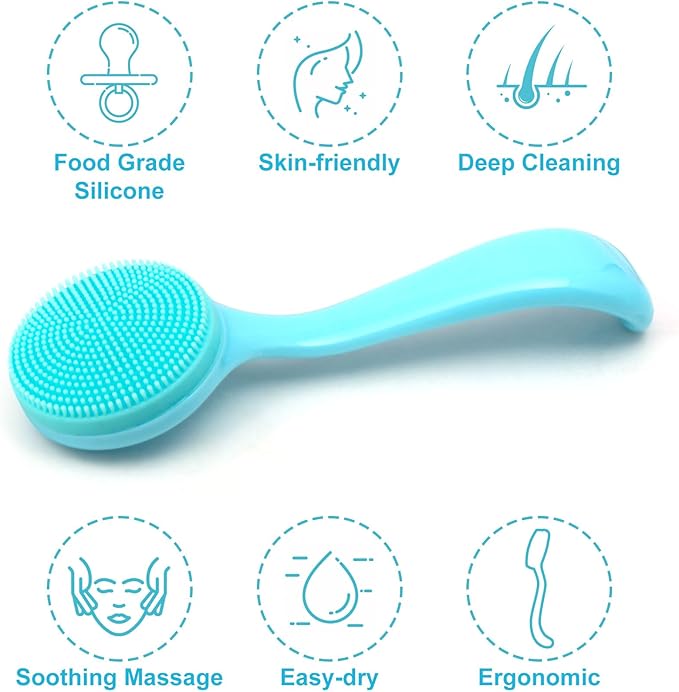 Silicone Manual Facial Cleansing Brush, Skin Friendly Waterproof Face Cleaning Scrubber Exfoliator Cleanser for Blackheads Whiteheads Makeup Residues Removal- Blue