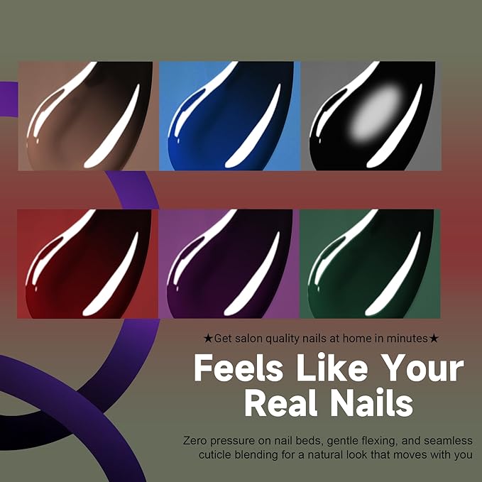 KQueenest Press On Nails Almond - Ombre Red Black Press On Nails Medium Length, French Dark Fake Nails with Nail Glue, Reusable Soft Gel Gradient Black Glue On Nails for Women Christmas, 24 Pcs