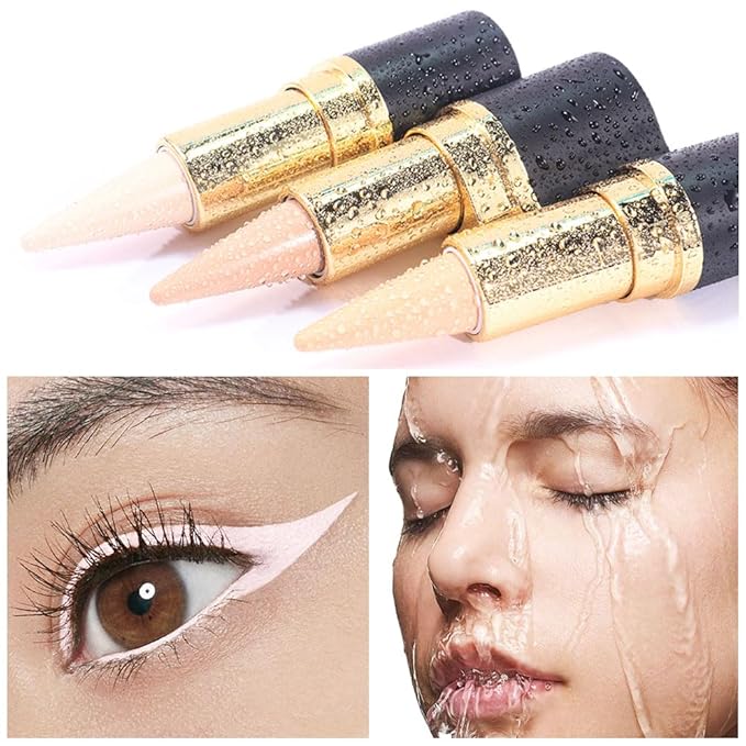 Kaely 2Pcs Quartz Queen White Gel Eyeliner Pencil, Natural Cream Eye Liner Waterproof Smudge Proof, Matte Waterline Eyeliner Eyeshadow Stick, Brighten Eye Makeup, Vegan & Cruelty-Free
