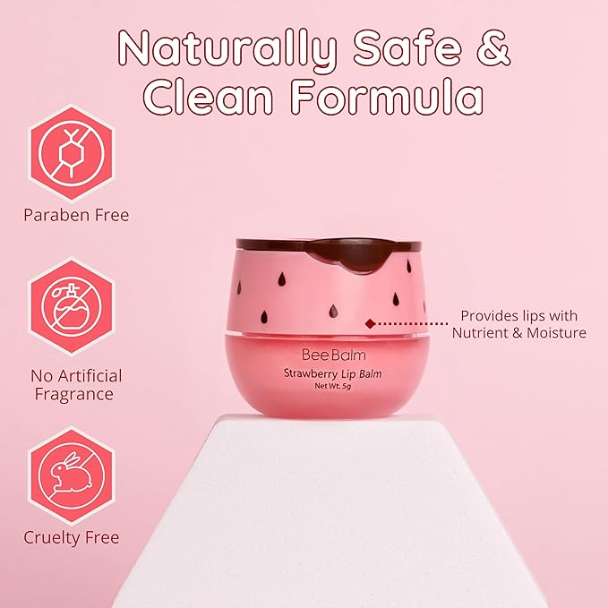 Original My Bee Balm Lip Balm - Strawberry Hydrating Balm Honey Pot for Dry, Chapped & Cracked Lips with Propolis, Honey & Vitamin E - Soften, Smooth & Reduce Lip Lines (Pack of 2)