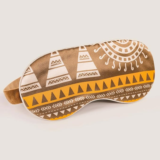 22mm Mulberry Silk Beauty Sleep Mask with Velvet Band & Travel Pouch, Light Blocking, Hair & Skin Friendly, Brown African Totem Print, Gift Packaging