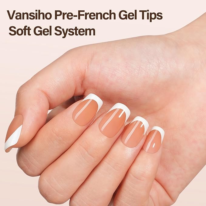 Vansiho French Gel Nails - 150Pcs Short Square Tips, Brown, Soft Gel, Press On, DIY Nail Art Kit 15 Sizes