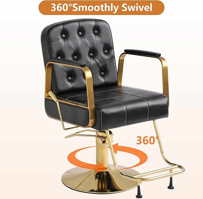 Barber Salon Chair for Hair Sylist, Hydraulic Salon Chairs, Height Adjustable Barber Chairs, Reclining Barber Styling Chairs, 360 Degrees Rotation Shampoo Chair for Barbershop (Black)