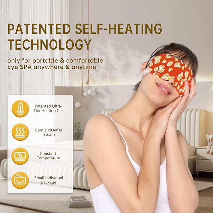 Steam Eye Mask Self Heating Moist Eye Compress Disposable SPA Warm Eye Mask 10 Packs for Dry Eyes, Eye Fatigue, Stress Relief, Soothing Headache Travel Trouble Sleeping (Chamomile)