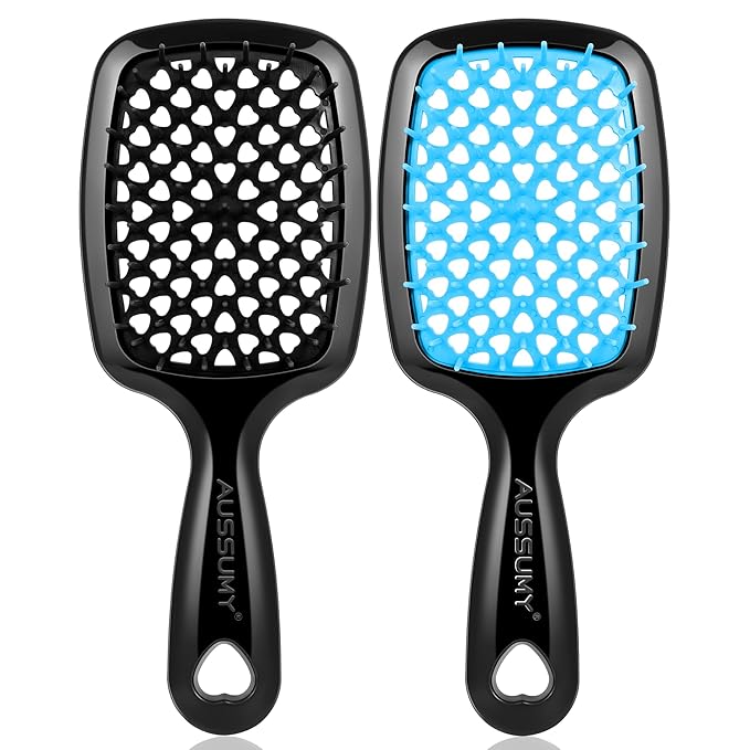 Vented Detangling Hair Brush - 2 Pack Detangler Hairbrush with Soft Bristles for Effortless Tangle Free - Ideal for Wet Dry or Damaged Hair for Women Men Kids