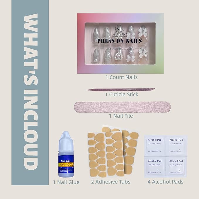 Silver Gradient Cat Eye Press On Nails – 24PCS Medium Almond Fake Nails with 10 Sizes, 3D Floral Design, Reusable Glue-On Nail Tips for Women, Natural Fit for All Occasions