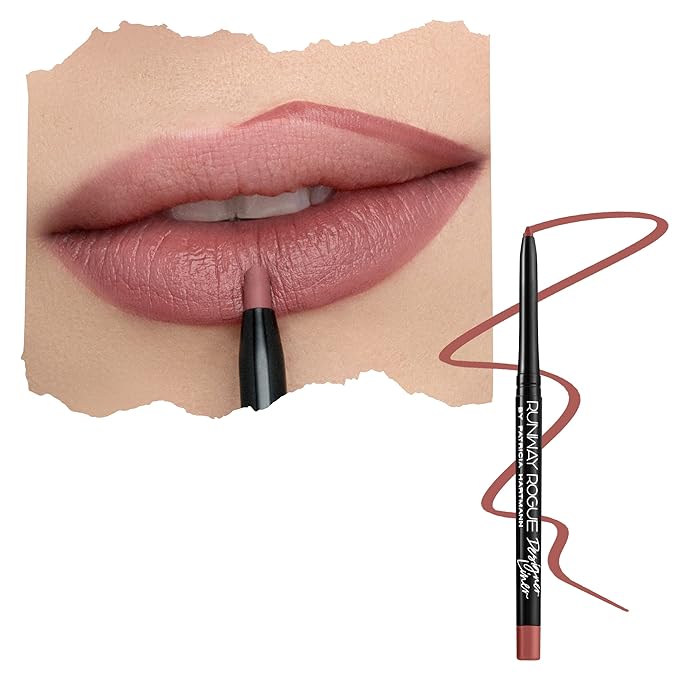 Runway Rogue Designer Liner Lip Pencil, Matte Medium Dusty-Rose Lip Liner Pencil and Lip Liner Sharpener, ‘Work It Babe’