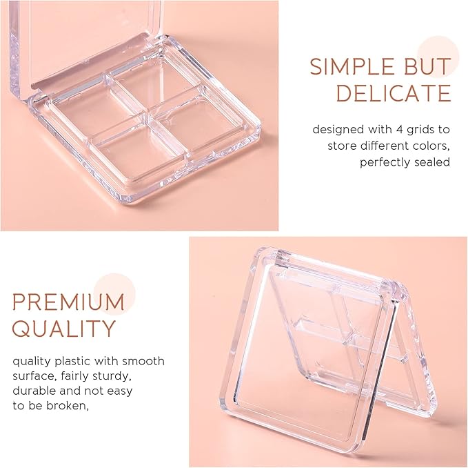 Beaupretty 6 Pieces Empty Eyeshadow Pallet 4 Grids Eye Shadow Lipstick Storage Case Box Clear Makeup DIY Cosmetic Organizer Container