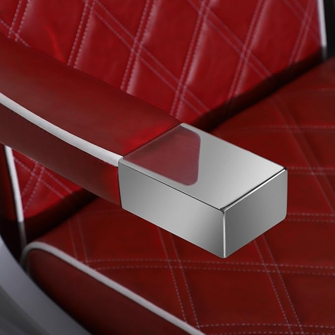 BarberPub Heavy Duty Metal Vintage Barber Chair All Purpose Hydraulic Recline Salon Beauty Spa Shampoo Equipment 3825 (Red with White Stitches)