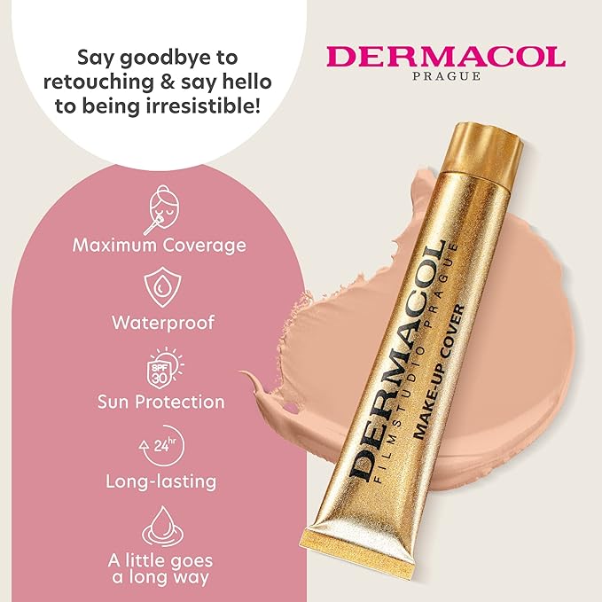 Dermacol - Full Coverage Matte Foundation with SPF 30, Waterproof Foundation for Oily Skin, Acne, & Under Eye Bags, Long-Lasting Makeup, 30g - Shade 211