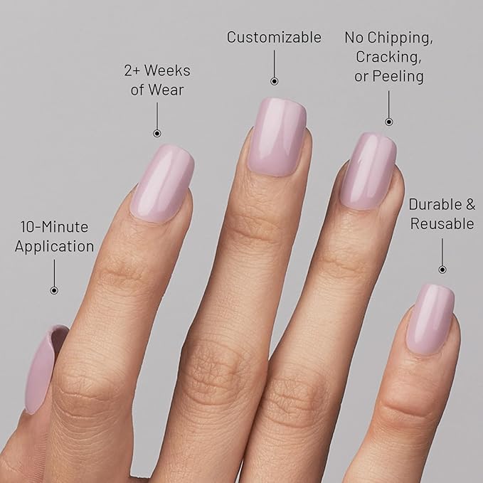Lilac St - Press on Nails, Grey Wisteria (30 Nails, 15 Sizes) - Medium, Square, Glossy, Opaque - Brush-On Nail Glue, Nail File, Cuticle Stick, Prep Pad - Cruelty Free, Vegan, Women Founded