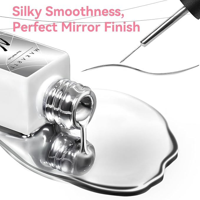 Makartt Metallic Silver Liner Gel Nail Polish: Mirror Chrome Effect Nail Polish with Built in Thin Brush, Soak Off Gel UV/LED for DIY Manicure, Home, and Salon Nail Art Designs 8ml