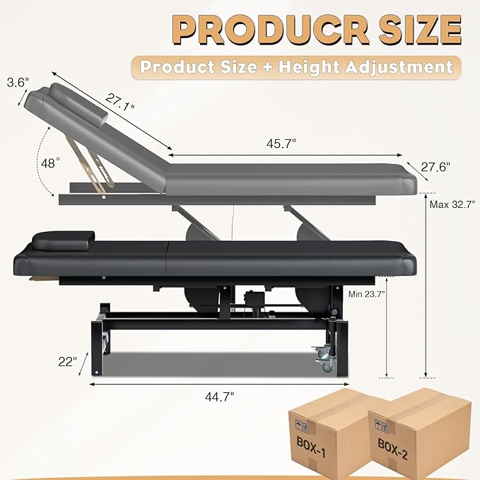 Electric Lift Massage Physical Therapy Table with Adjustable Backrest, Lockable Wheels, 4'' Think Premium Foam, 1500Lbs Capacity Professional Electric Massage Bed Commercial Home Use, Black