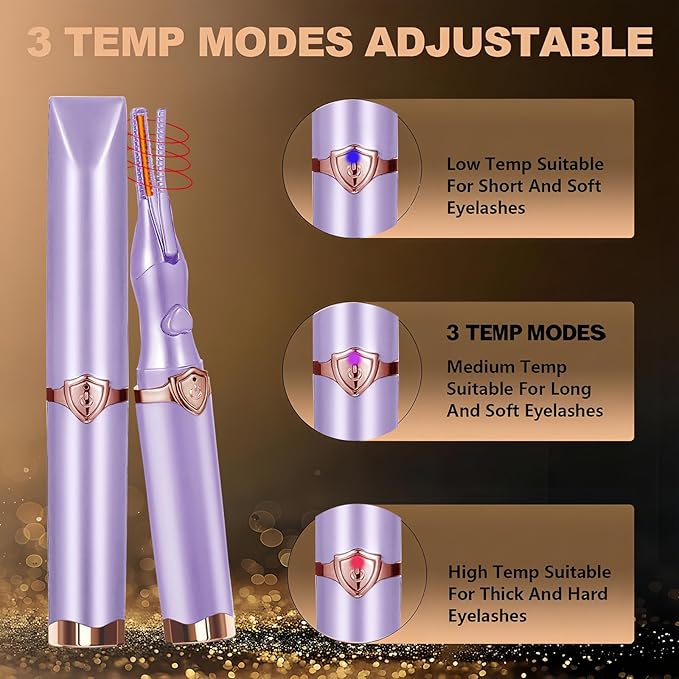 Heated Eyelash Curler, 2-in-1 Clip-Type Design, 3 Temperature Modes, USB Rechargeable Electric Eyelash Curler, Natural Curling 24H Long-Lasting Curl, Gift for Women & Girls, Purple CB