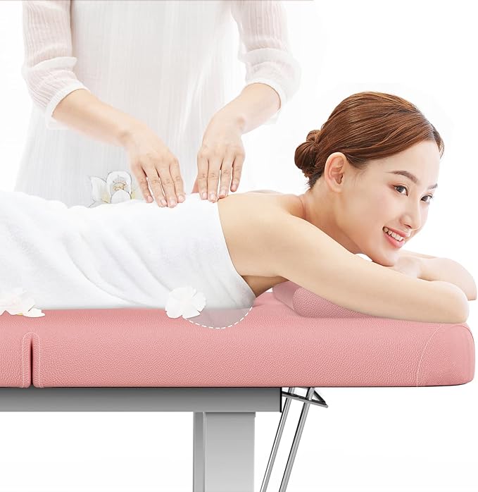 Physical Therapy Table Stationary Massage Table, 75”L 31.5''W Heavy Duty Height Adjustable Esthetician Bed w/Facial Cradle, 800LBS Metal Frame PU Leather Spa Lash Bed Professional Equipment (Pink)