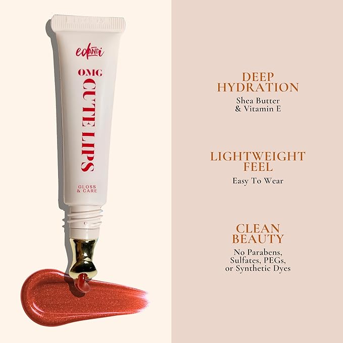 ed&i OMG Cute Lips – Lip Gloss for Women with Shea Butter for Hydration, Light Shimmer, Lip Tinted High Shine Finish, Long Lasting Lip Gloss in Red Vanilla Frosting, Lightweight & Non-sticky
