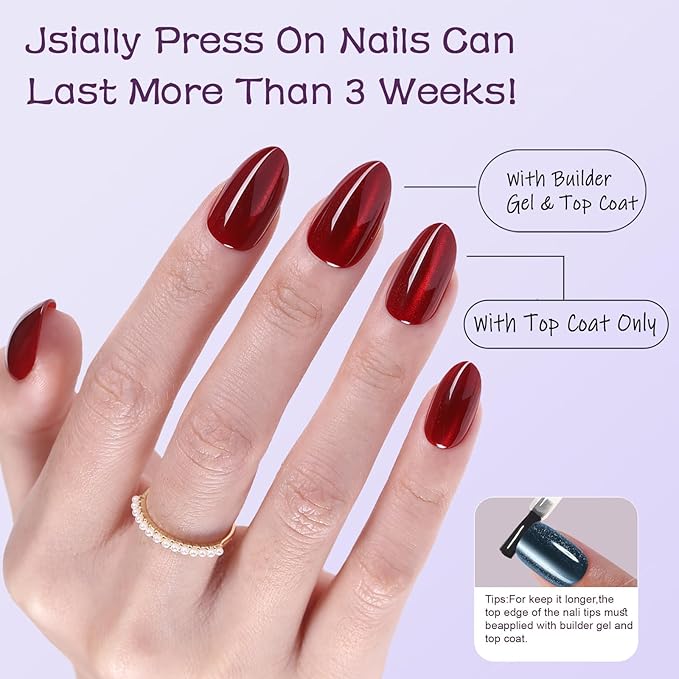 Cat Eye Press on Nails, Jsiallye 300pcs Colored Short Almond Press on Nails for Women, Soft Gel Fake Nails, Glossy Glitter Cat Eye Nail Tips Stick On Nails in 15 Sizes