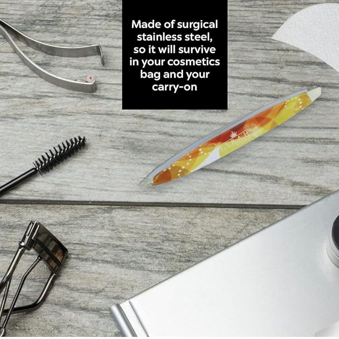 F.A.R.A.H. Z-Tweeze Professional Emerald Amber Stainless Steel Dual Ended Precision Tweezers with Slanted and Pointed Tips