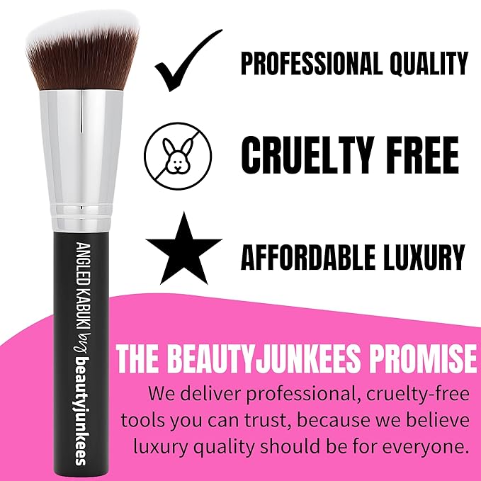 Beauty Junkees Blush Brush Angled for Cheeks - Cream Blush Brush & Bronzer Brush for Liquid, Cream, Powder - Synthetic Bristles, No Shedding