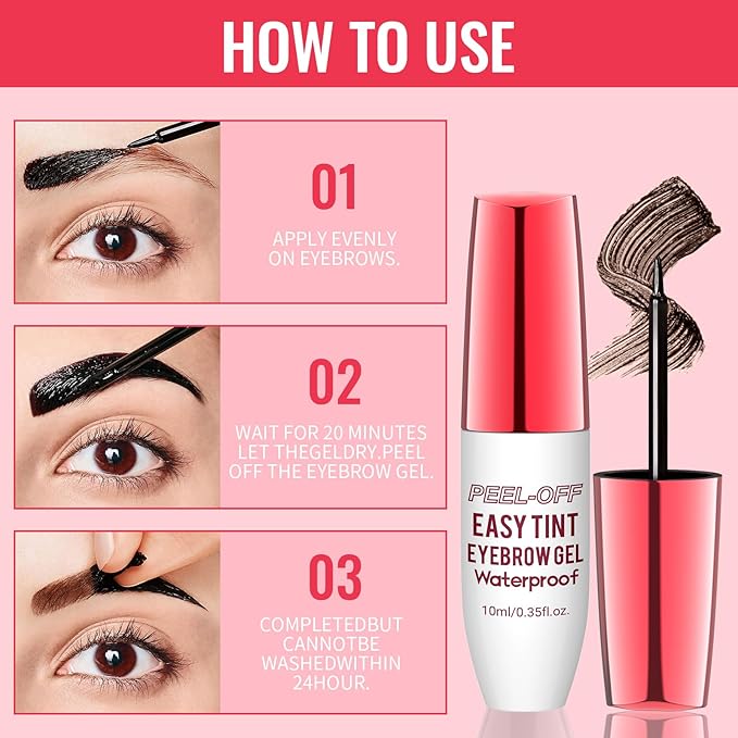 Peel Off Eyebrow Gel Kit,2PCS Easy Tattoo Brow Peel Off Gel for Women,Waterproof,Sweatproof,Natural Brows Color,For Fuller & Defined Looking Brows,DIY at Home(brown)