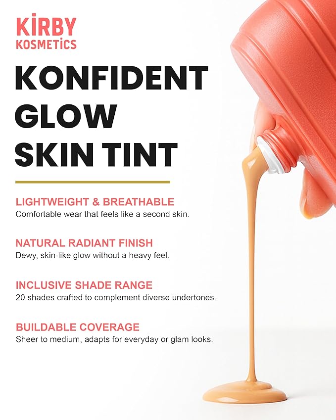 Konfident Glow Skin Tint – Deep Delight Hydrating Oil-Free Glass-Skin Foundation, Buildable Light-to-Medium Coverage, 30 ml – Inclusive Clean Makeup for Radiant Confidence