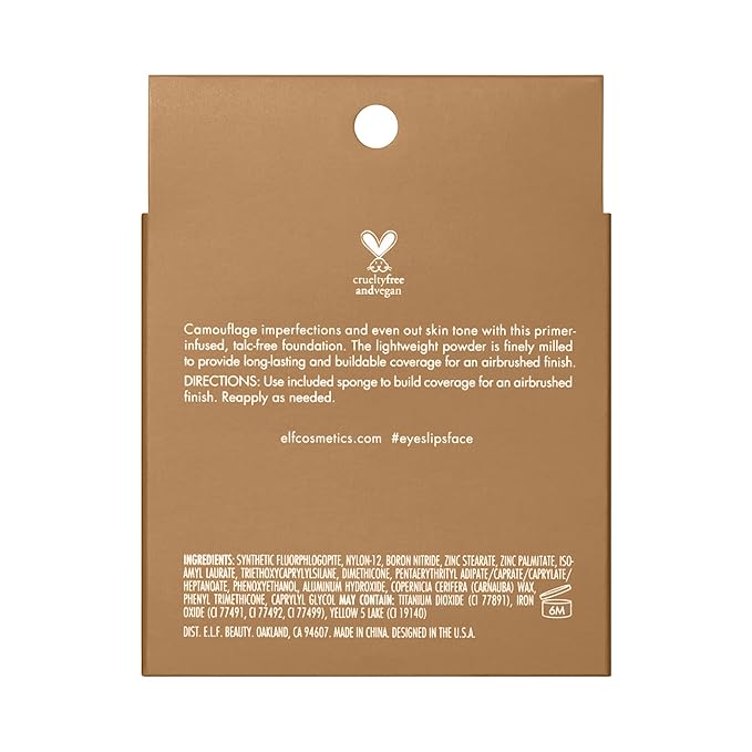 e.l.f. Camo Powder Foundation, Lightweight, Primer-Infused Buildable & Long-Lasting Medium-to-Full Coverage Foundation, Medium 355 W