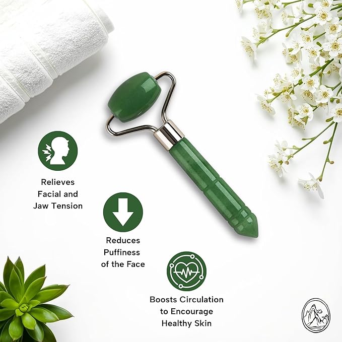 Mount Lai Mini Jade Face Roller - Authentic Jade Roller for Tension Relief, Puffiness & Radiant Skin, Relaxing Face Massager for All Skin Types