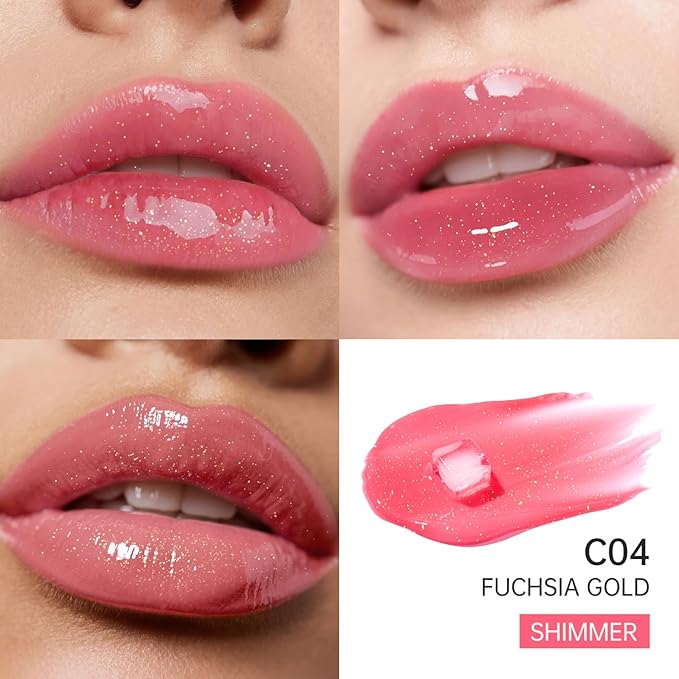 Catkin Lip Plumper Gloss, Tinted Lip Serum with Hyaluronic Acid & Jojoba Oil, Non-sticky Volumizing Hydrating Formula for a High Shine Maximum 3D Look, Plump & Soft Lips 0.12 Fl Oz - C04 Fuchsia Gold