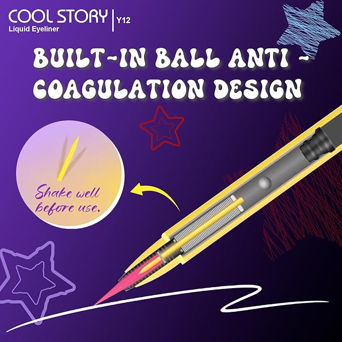 COOL STORY Liquid Eyeliner Waterproof Smudge Proof Eye Liner, 24H Long-Lasting, 0.6ml/0.02 fl.oz Black