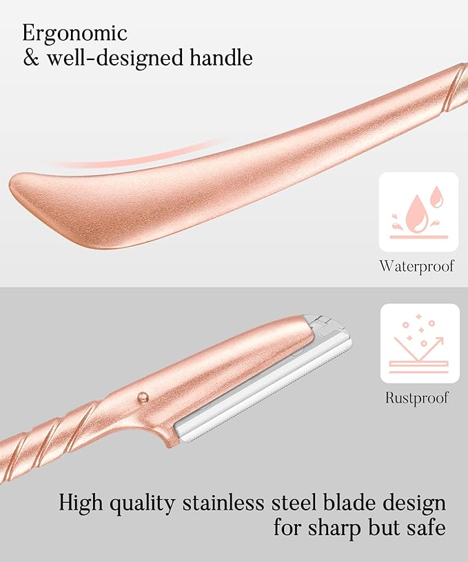 ennva Eyebrow Razor for Women-Eyebrow Trimmer Dermaplaning Tool-Ergonomic Eyebrow Shaper & Facial Razor for Peach Fuzz-Exfoliating Face Razor for Eyebrows-Eye Brow Shaver Razors w/7 Blades- Rose Gold