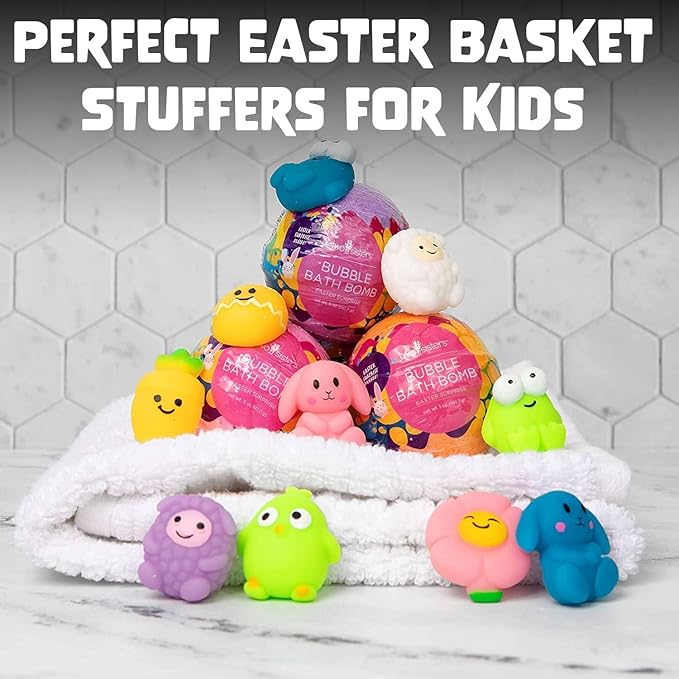 Easter Bath Bombs for Kids with Surprise Toys Inside (6 Pack) - Easter Basket Stuffers for Boys and Girls - Large Spring Bubble Bomb, Made in USA, Incredible Fragrances & Colors by Two Sisters