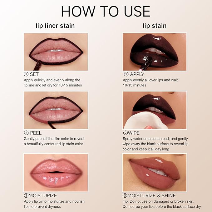 KISSIO Lip Stain Set,Peel Off Lip Liner Stain and Lip Care Oil,Transfer Proof,Long Lasting and Waterproof Lip Tint,Matte Finish,Lip Combo,05 Light brown