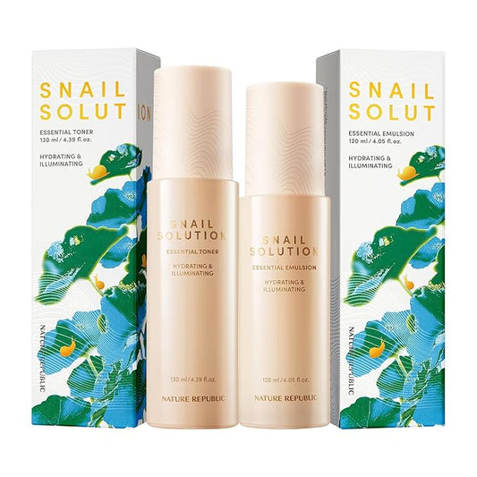 Nature Republic Snail Mucin Toner Emulsion Set - Korean Skincare, Hydrating with Niacinamide, Face Moisturizer, Moisturizing Skin Care, Glow, Mucus