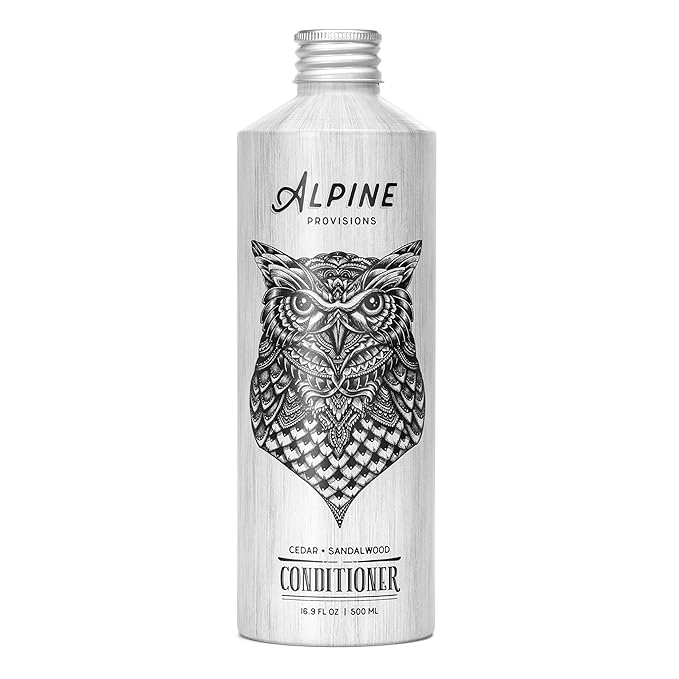 Alpine Provisions Cedar & Sandalwood Organic Conditioner - Natural, Moisturizing, & Strengthening w/Essential Oils, Sunflower oil & Aloe Vera, Vegan, Sulfate - Plant-Based Hair Care - 16.9 FL Oz